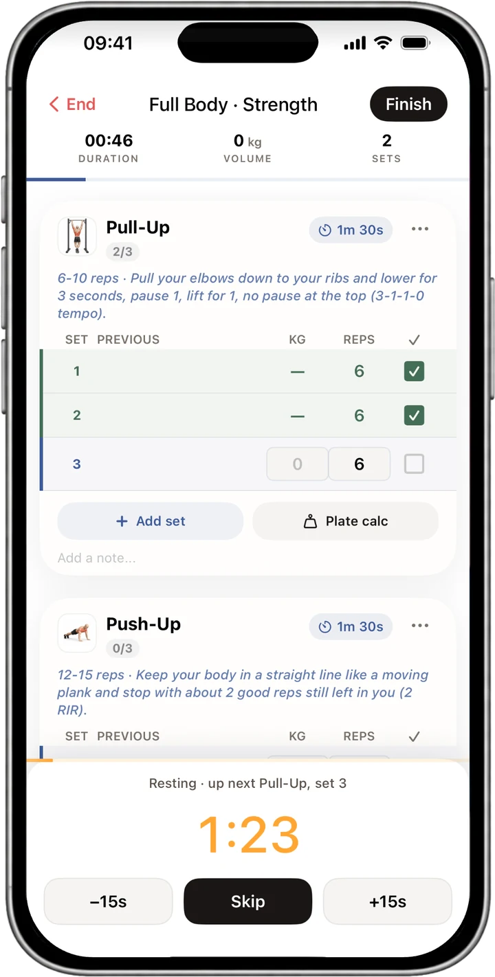A strength workout being logged in NutraSafe